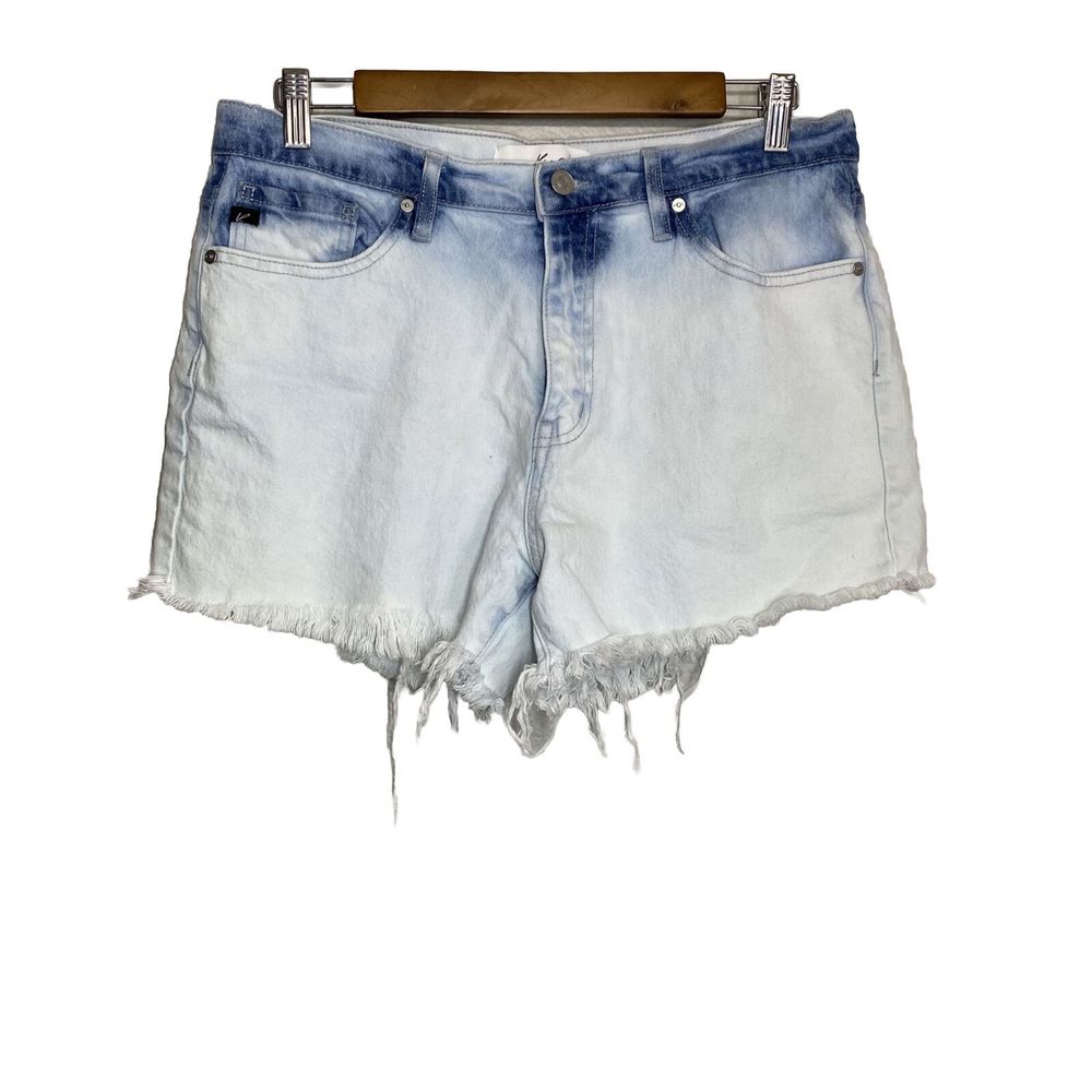 Kancan Shorts Women's XLarge Style KC7850AC Bleach Wash Denim Raw Hem High Rise